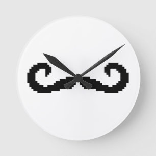 8-bits Pixel Handlebar Mustache Ronde Klok