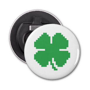 8-bits Pixel Lucky Four Leaf Clover Button Flesopener