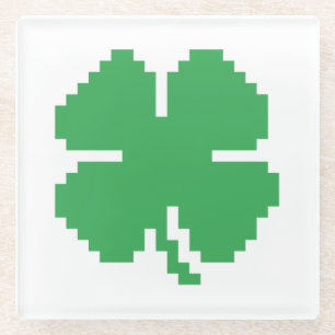 8-bits Pixel Lucky Four Leaf Clover Glazen Onderzetter