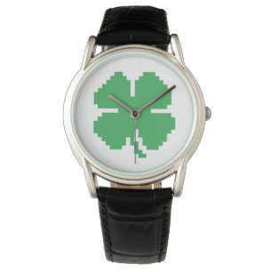 8-bits Pixel Lucky Four Leaf Clover Horloge