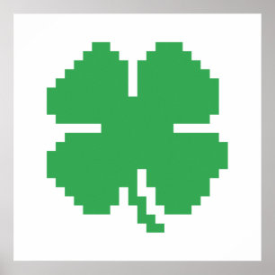 8-bits Pixel Lucky Four Leaf Clover Poster