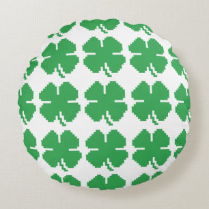 8-bits Pixel Lucky Four Leaf Clover Rond Kussen