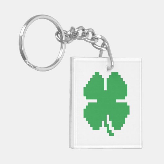 8-bits Pixel Lucky Four Leaf Clover Sleutelhanger (Voorkant Links)