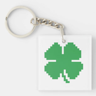 8-bits Pixel Lucky Four Leaf Clover Sleutelhanger