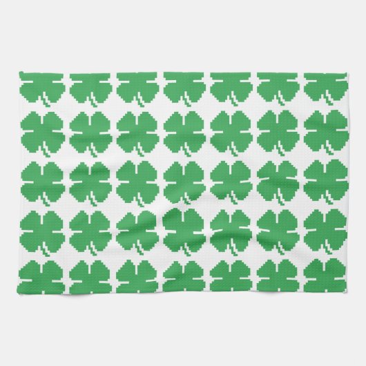 8-bits Pixel Lucky Four Leaf Clover Theedoek (Horizontaal)