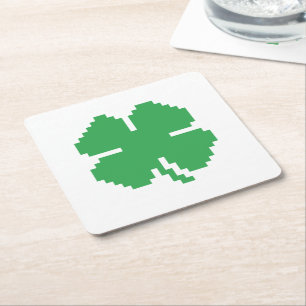 8-bits Pixel Lucky Four Leaf Clover Vierkante Kartonnen Onderzetter