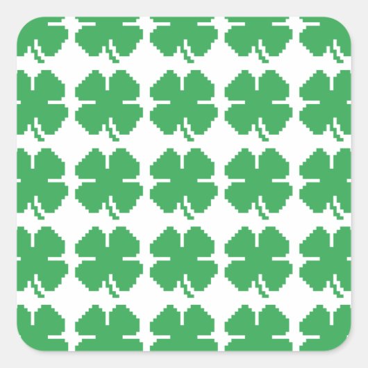 8-bits Pixel Lucky Four Leaf Clover Vierkante Sticker (Voorkant)