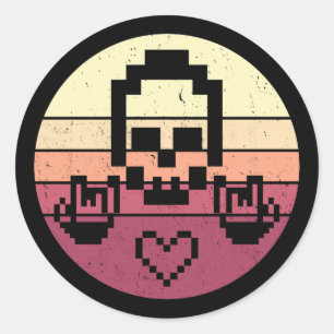 8-bits Skull Pixel Heart Rocker Ronde Sticker
