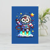 8-bits Uil Astronaut - Retro Pixel Space Explorer Feestdagenkaart (Staand voorkant)