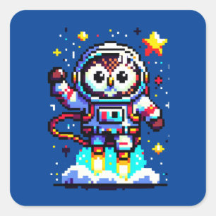 8-bits Uil Astronaut - Retro Pixel Space Explorer Vierkante Sticker