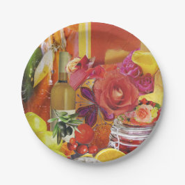 8 Borden op basis van zout papier met Oranje en ge Papieren Bordje