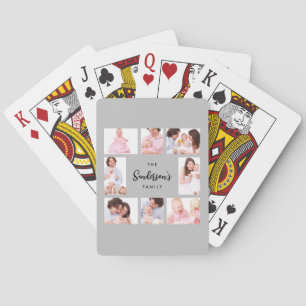 8-delige familiefoto in grijze lijst pokerkaarten