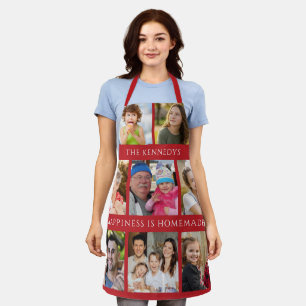 8 familiefotocollage Geluk is Thuisgemaakt Rood Schort