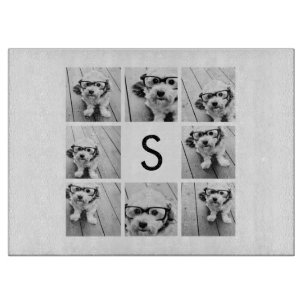 8 Foto Collage Custom Monogram Black en White Snijplank