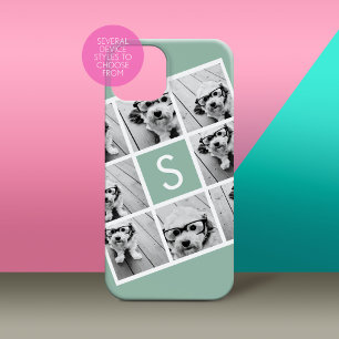 8 Foto Collage Custom Monogram Mint Green