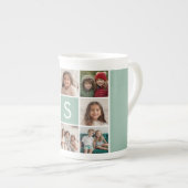 8 Foto Collage Custom Monogram Mint Green Porselein Kop (Voorkant rechts)