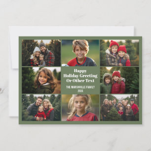 8 Foto Collage - Eenvoudig Raster - Olijfgroen Feestdagenkaart
