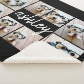 8 Foto Collage en Handgeschreven naam zwart Sherpa Deken (3/4)