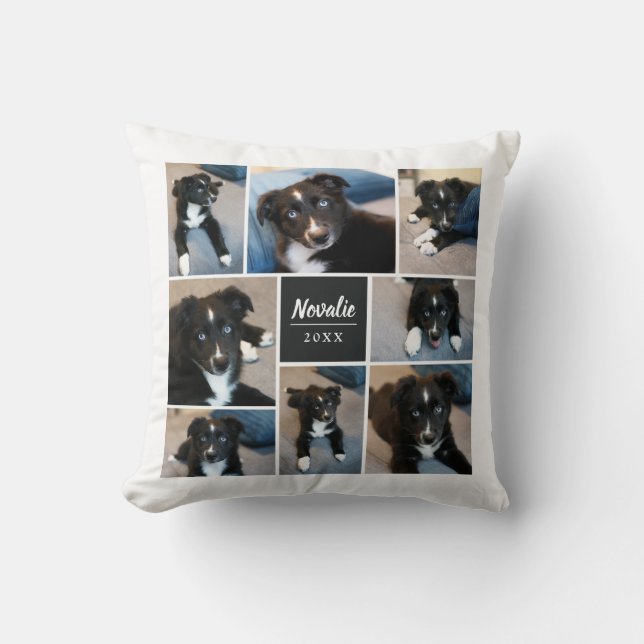 8 Foto collage | Floral Pattern | Gehakt zwart Kussen (Voorkant)