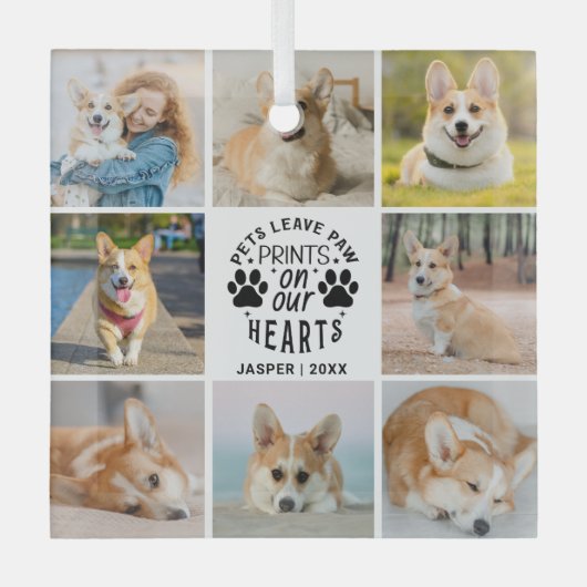 8 Foto Collage Huisdierherdenking Herinnering   Glas Ornament (Voorkant)