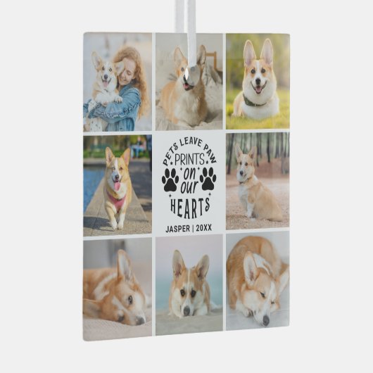 8 Foto Collage Huisdierherdenking Herinnering   Glas Ornament (Voorkant Rechts)