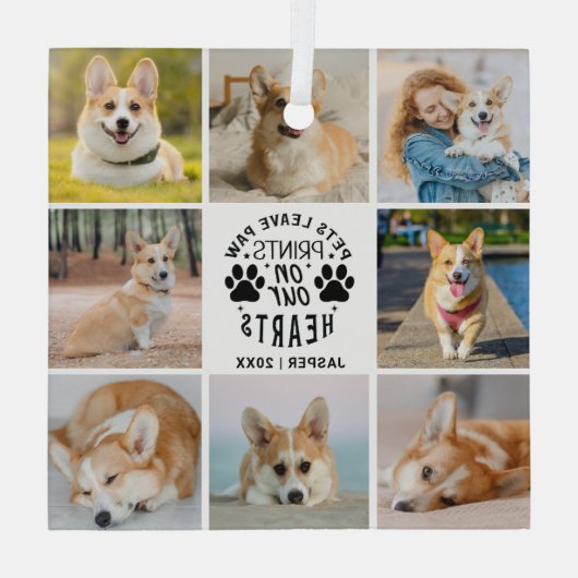 8 Foto Collage Huisdierherdenking Herinnering   Glas Ornament (Achterkant)