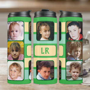 8 foto collage initialen groen beige thermosbeker