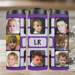 8 foto collage initialen paars zwart thermosbeker