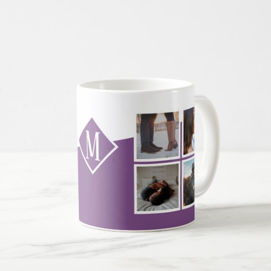 8 Foto Collage Instagram Monogrammed Paars Koffiemok (Voorkant rechts)