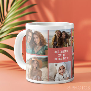 8 Foto Collage Minimalistisch - Roze en Wit Raster Extra Grote Beker