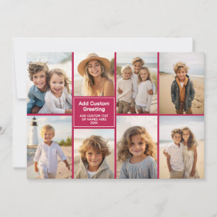 8 Foto Collage Moderne Raster - Cranberry Rood Feestdagenkaart