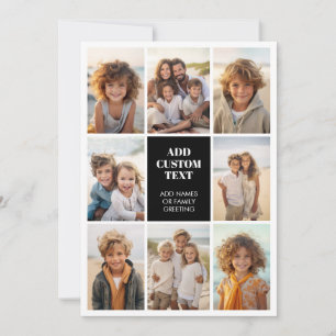 8 Foto Collage Raster - Tekst in het midden Zwart Feestdagenkaart