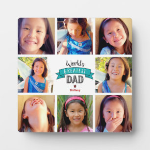 8 Foto Collage Wereld's Grootste Papa Modern Blauw Fotoplaat