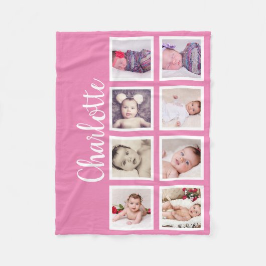 8 Foto gepersonaliseerd op maat (roze) Fleece Deken (Voorkant)