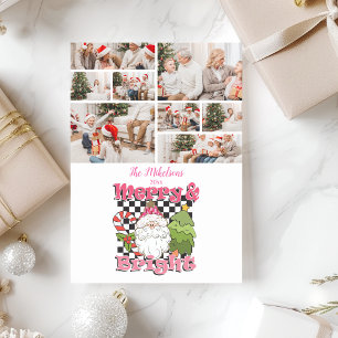8 Foto geruit Vrolijk & Helder Kerstmis Feestdagenkaart