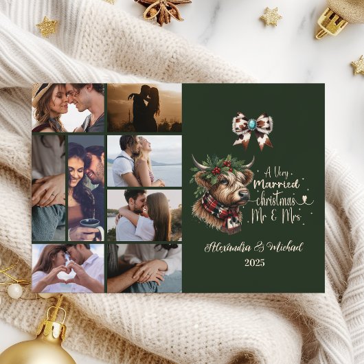 8 Foto Highland Koe Merry Christmas Mrs. and Mr. Feestdagenkaart