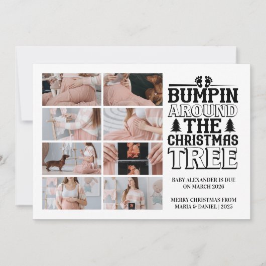 8 Foto Kerstboom Zwangerschapsaankondiging Feestdagenkaart (Voorkant)