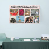 8 Foto Modern Roze Marmer Collage Verjaardagsfeest Spandoek (Beurs)