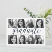 8 Foto Modern Script Afstuderen Invitation Kaart (Staand voorkant)