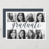 8 Foto Modern Script Afstuderen Invitation Kaart (Voorkant / Achterkant)