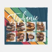 8 Foto Retro streep patroon regenboog monogram Fleece Deken (Voorkant (Horizontaal))
