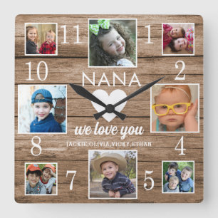 8 Foto Rustic Barn Wood Love You Nana Grandchildre Vierkante Klok