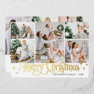 8 FOTO Sparkle Merry KerstGold Folie Feestdagenkaart
