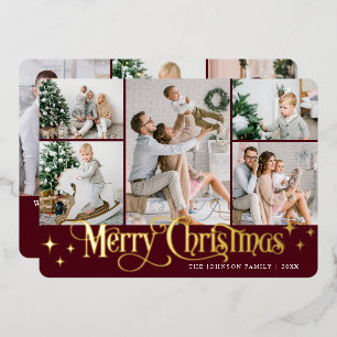 8 FOTO Sparkle Merry KerstGold Folie Feestdagenkaart