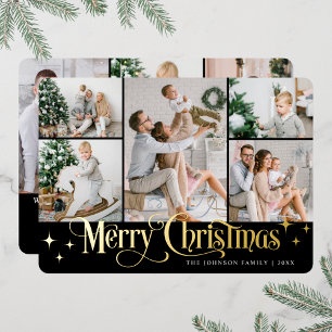 8 FOTO Sparkle Merry KerstGold Folie Feestdagenkaart