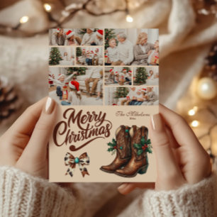 8 Foto Westerse Strik en Laarzen Kerstmis Feestdagenkaart