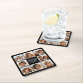 8 Fotocollage - Aangepaste tekst - Zwarte achtergr Vierkante Kartonnen Onderzetter (Insitu)