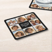 8 Fotocollage - Aangepaste tekst - Zwarte achtergr Vierkante Kartonnen Onderzetter (Schuin)