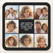 8 Fotocollage - Aangepaste tekst - Zwarte achtergr Vierkante Kartonnen Onderzetter (Voorkant)