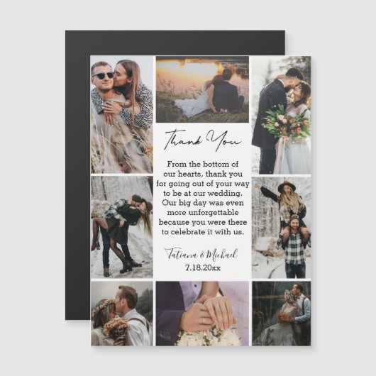 8 foto's collage modern dank u bruiloft magneet (Voorkant / Achterkant)